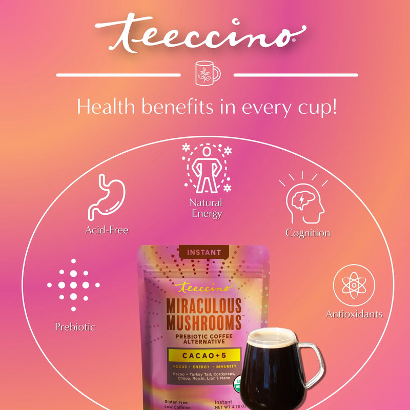 Teeccino Miraculous Mushrooms® Cacao + 5 Instant Coffee Light Coral Black