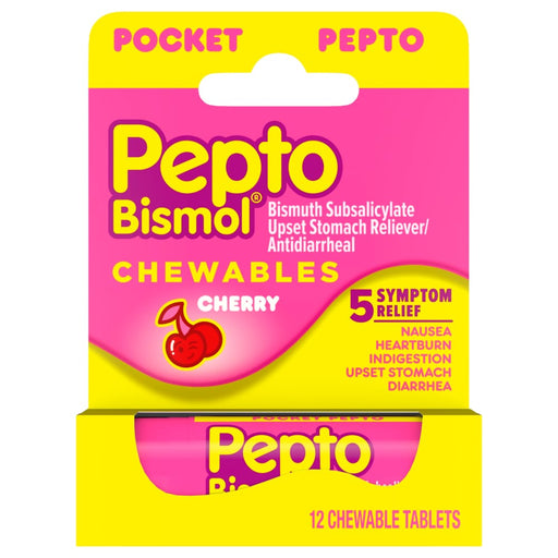 Pepto Bismol Pepto-Bismol To Go Upset Stomach Reliever/Antidiarrheal, Chewable Tablets, Cherry Medicine & Drugs Gold