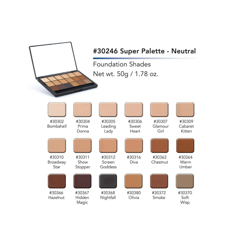 Graftobian Make-Up Company Glamour Crème™ Ultra HD Foundation Super Palettes White Smoke Super Palette - Warm,Super Palette - Neutral,Super Palette - Cool,Super Palette - Inclusion