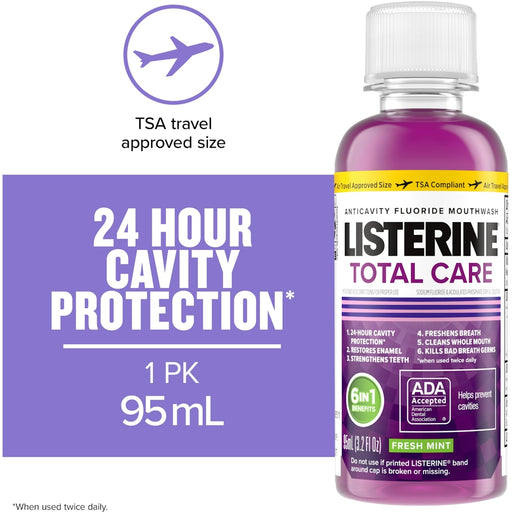 Listerine Listerine Total Care Anticavity Fluoride Travel Mouthwash Fresh Mint 95 mL Mouthwash White Smoke