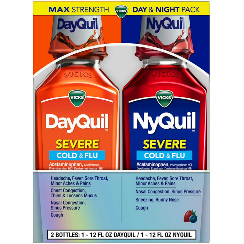 Vicks Vicks DayQuil & NyQuil Severe Cold & Flu Relief Liquid, Day & Night Pack, 2 x 12 fl oz Medicine & Drugs Medium Aquamarine