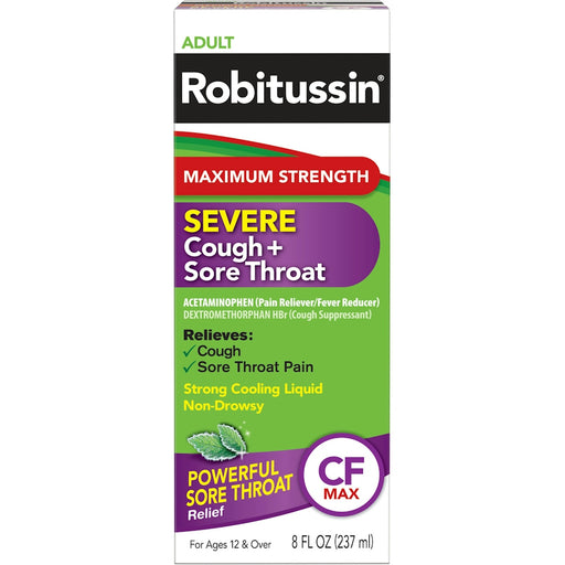 Robitussin Robitussin Adult Maximum Strength Severe Cough + Sore Throat Relief Medicine Mint Health & Beauty White Smoke