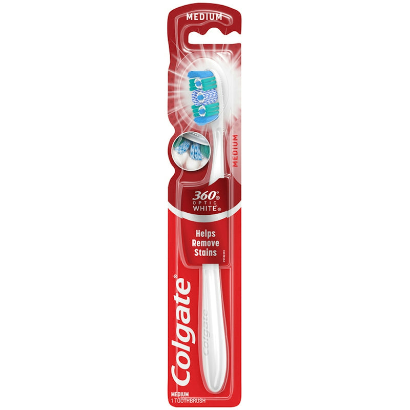 Colgate Colgate 360 Optic White Full Head Toothbrush, Medium Bristles, 1 Count – Whitening & Tongue Cleaner Toothbrushes Misty Rose
