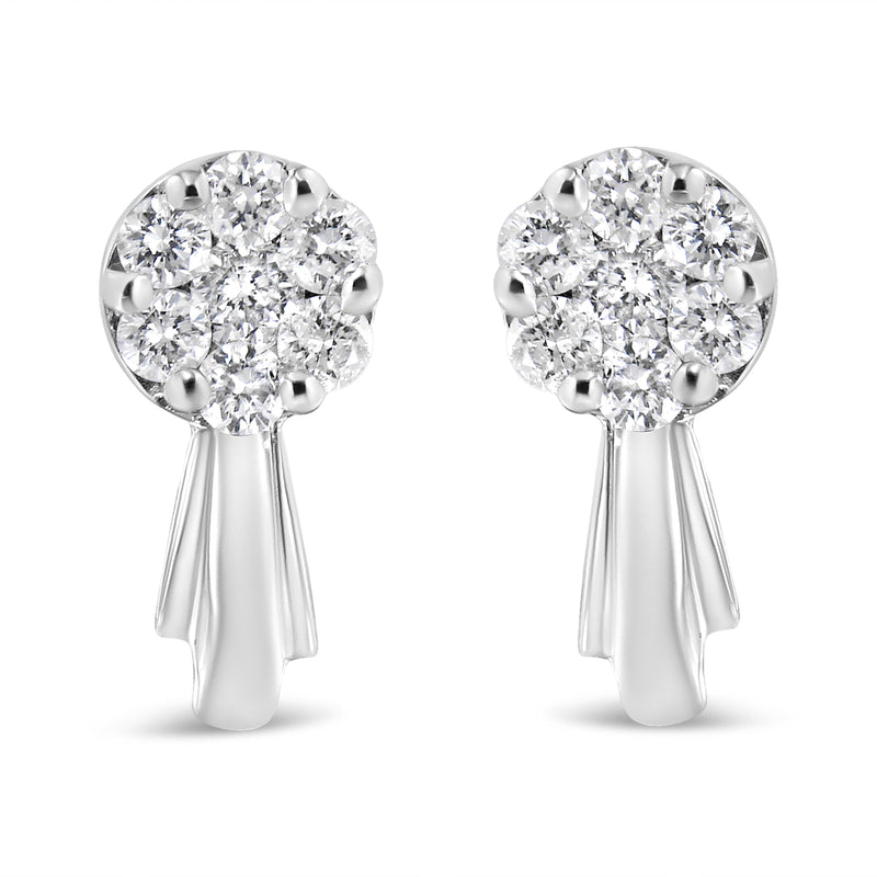 Bids.com 14K White Gold 3/4 Cttw Diamond Floral Cluster Drop and Dangle Stud Earrings (H-I Color, I1-I2 Clarity) Earrings White Smoke 0.87 / White.Gold,0.77 / Yellow.Gold