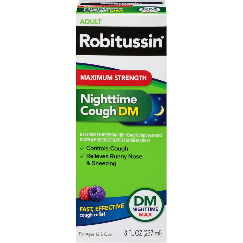 Robitussin Robitussin Maximum Strength Nighttime Cough DM Max, Adult Formula, Berry Flavor - 8 Fl Oz Bottle Health & Beauty Yellow Green