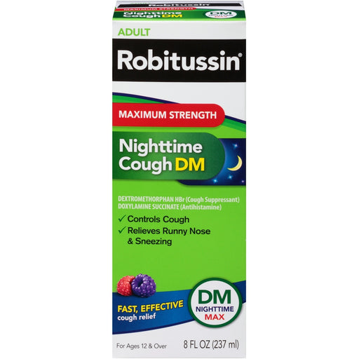 Robitussin Robitussin Maximum Strength Nighttime Cough DM Max, Adult Formula, Berry Flavor - 8 Fl Oz Bottle Health & Beauty Yellow Green
