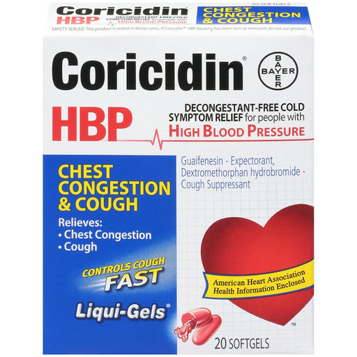 Coricidin Coricidin HBP Chest Congestion & Cough, Liquid Gels, 20 ct (Decongestant-Free) Medicine & Drugs Lavender
