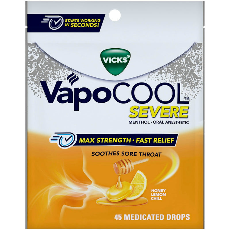 Vicks Vicks Vapo Cool Severe Medicated Lozenges, Honey Lemon Chill, 45 Drops – Soothe Sore Throat Pain Caused By Cough Respiratory Care Lavender