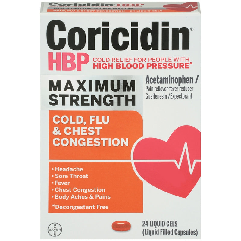 Coricidin Coricidin HBP Maximum Strength Cold, Flu & Chest Congestion, 24 Liquid Gels Medicine & Drugs Lavender