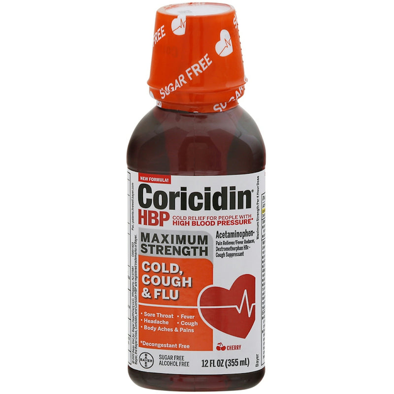 Coricidin Coricidin HBP Maximum Strength Cherry Cold, Cough & Flu Liquid, 12 Fl Oz Medicine & Drugs White Smoke
