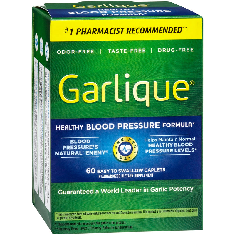 Garlique Garlique Healthy Blood Pressure Formula - Odor-Free Garlic, 60 Caplets Vitamins & Supplements Sea Green