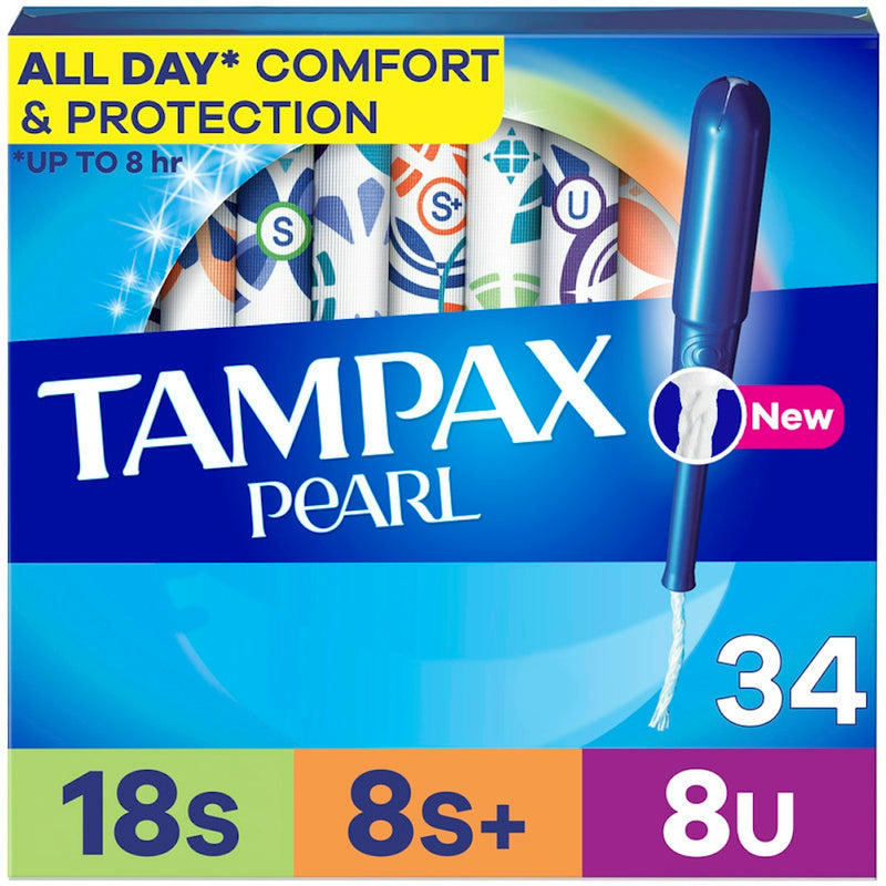 Tampax Tampax Pearl Triple Pack With Super/Super Plus/Ultra Absorbency Unscented Plastic Tampons - 34ct Tampons Deep Sky Blue