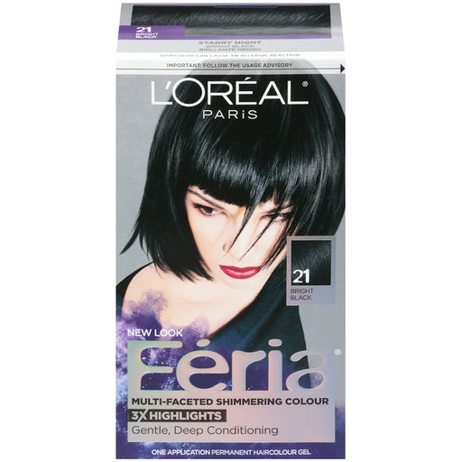 Feria Feria L'Oreal Paris Permanent Haircolour Gel Bright Black 21 Cooler Hair Color Black
