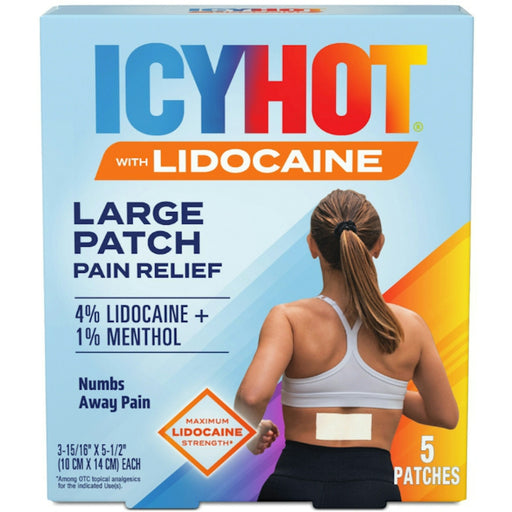 Icy Hot Icy Hot Max Lidocaine 4% And Menthol 1% Pain Relief Patch 5 ct Health & Beauty Light Blue