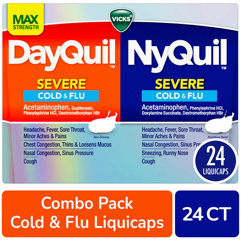 Vicks Vicks DayQuil & NyQuil Severe Cold & Flu Relief, 24 LiquiCaps Medicine & Drugs Orange Red
