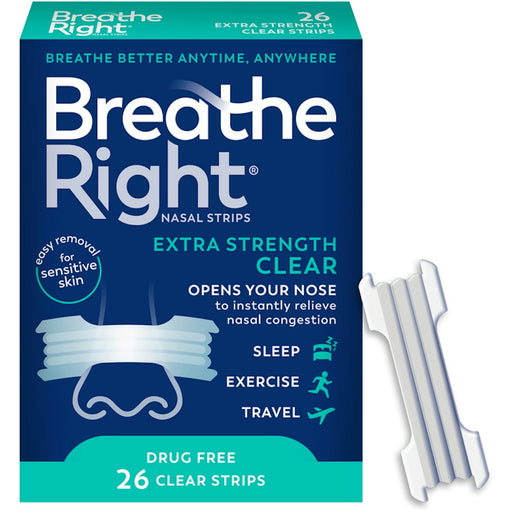 Breathe Right Breathe Right Clear Extra Strength Nasal Strips 26 Ea Health & Beauty White Smoke