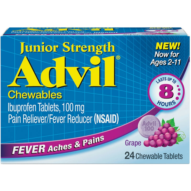 Advil Advil Junior Strength Ibuprofen Fever Reducer Pain Reliever Grape Flavored 100Mg Chewable Tablets Health & Beauty Dark Cyan