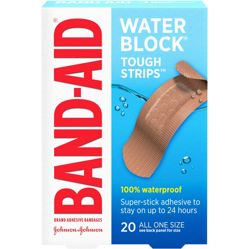 Band-Aid Brand Band-Aid® Brand Water Block™ Tough Strips™ – 100% Waterproof Adhesive Bandages First Aid White Smoke