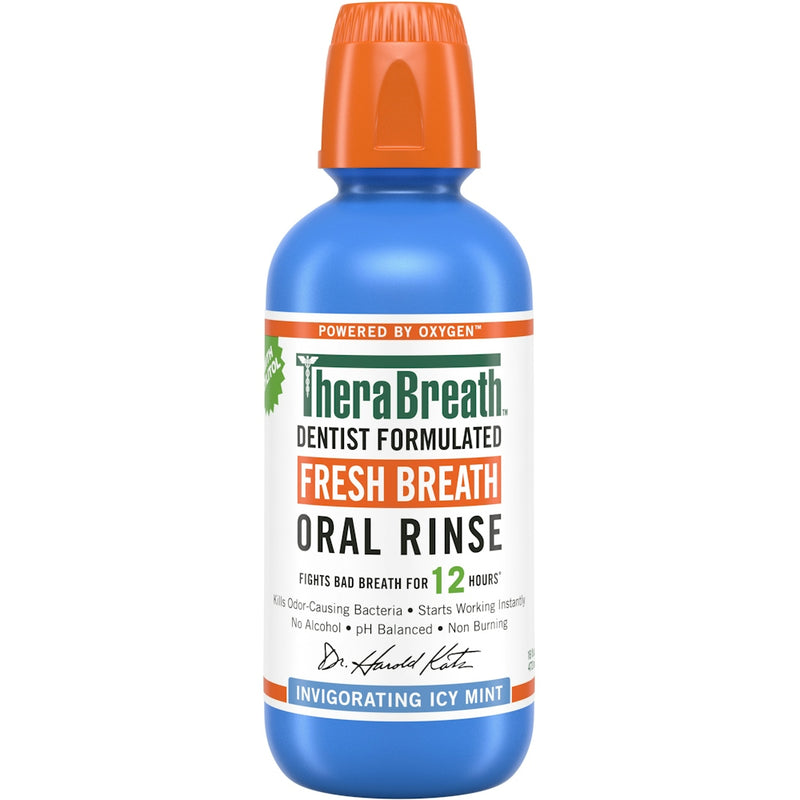 TheraBreath TheraBreath Oral Rinse, Fresh Invigorating Icy Mint 16 Fl Oz Mouthwash White Smoke