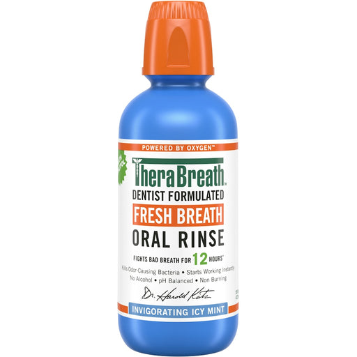 TheraBreath TheraBreath Oral Rinse, Fresh Invigorating Icy Mint 16 Fl Oz Mouthwash White Smoke