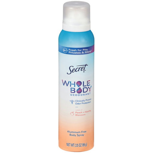 Secret Secret Whole Body Aluminum Free Deodorant Spray, Peach & Vanilla Blossom - 3.5 oz Deodorant Lavender