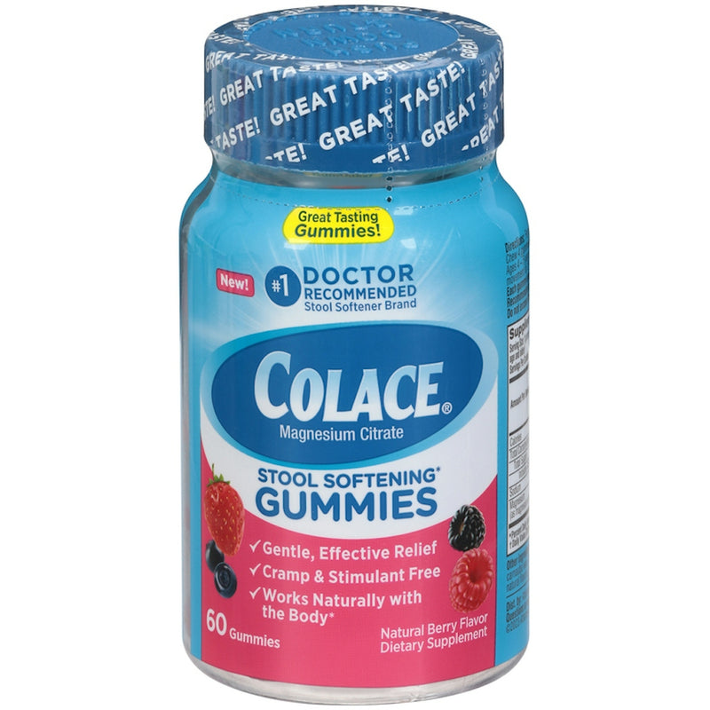 Colace Colace Natural Berry Flavor  Stool Softening 60 Gummies Vitamins & Supplements White Smoke