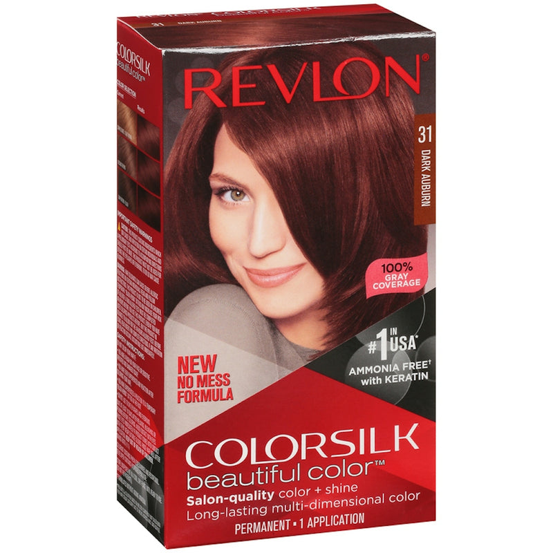 Revlon Revlon ColorSilk Beautiful Color Permanent Hair Dye, 31 Dark Auburn – Ammonia-Free with 100% Gray Coverage (1 Kit) Hair Color Dark Red