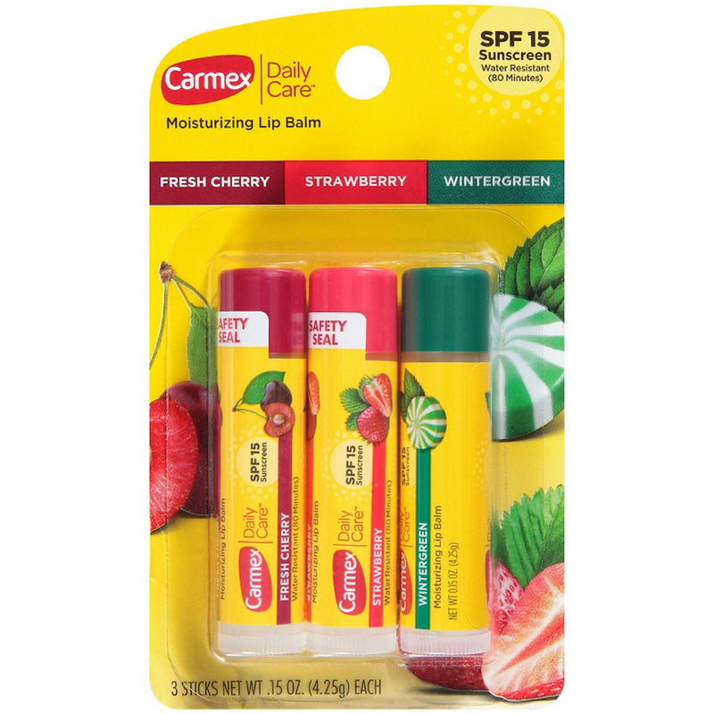 Carmex Carmex Daily Care Lip Balm Stick, Assorted Flavors, 3 Count – SPF 15 Moisturizing Lip Protection Lip Balms & Treatments Gold
