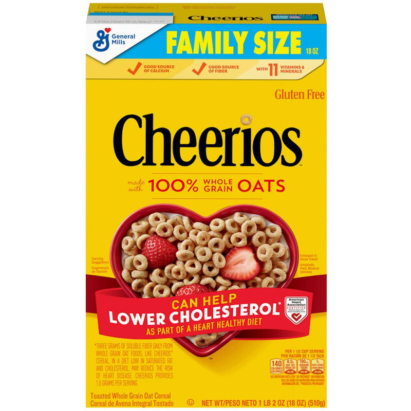 Cheerios Cheerios Cereal, Toasted Whole Grain Oat, Family Size 18 Oz Cereal & Granola Gold