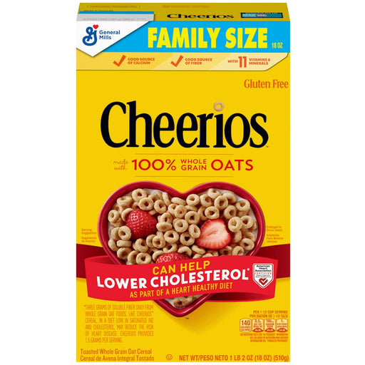 Cheerios Cheerios Cereal, Toasted Whole Grain Oat, Family Size 18 Oz Cereal & Granola Gold