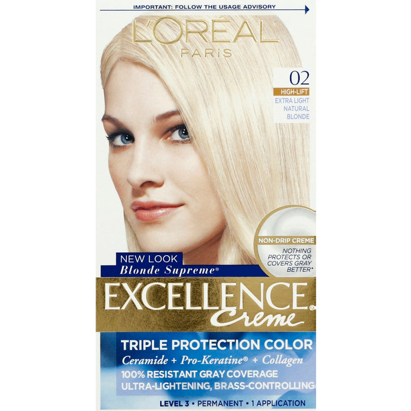 Excellence Excellence L'Oreal Paris Creme Permanent Triple Protection Hair Color, 02 Extra Light Natural Blonde Blonde, 1 Kit Hair Color Light Gray