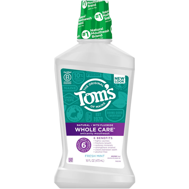 Tom's Tom's Of Maine Whole Care Fresh Mint Fluoride Mouthwash 16 Oz Mouthwash White Smoke