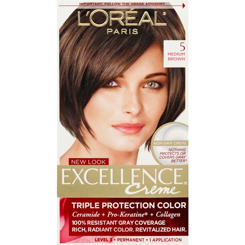 Excellence Excellence L'Oreal Paris Créme Permanent Triple Protection Hair Color, 5 Medium Brown, 1 Kit Hair Color Dark Slate Gray