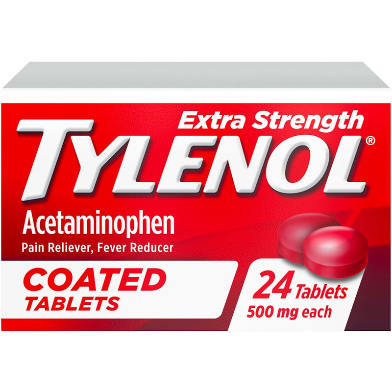 Tylenol Tylenol Extra Strength Coated Tablets, 500mg Acetaminophen, Easy to Swallow, 24 ct Medicine & Drugs White Smoke