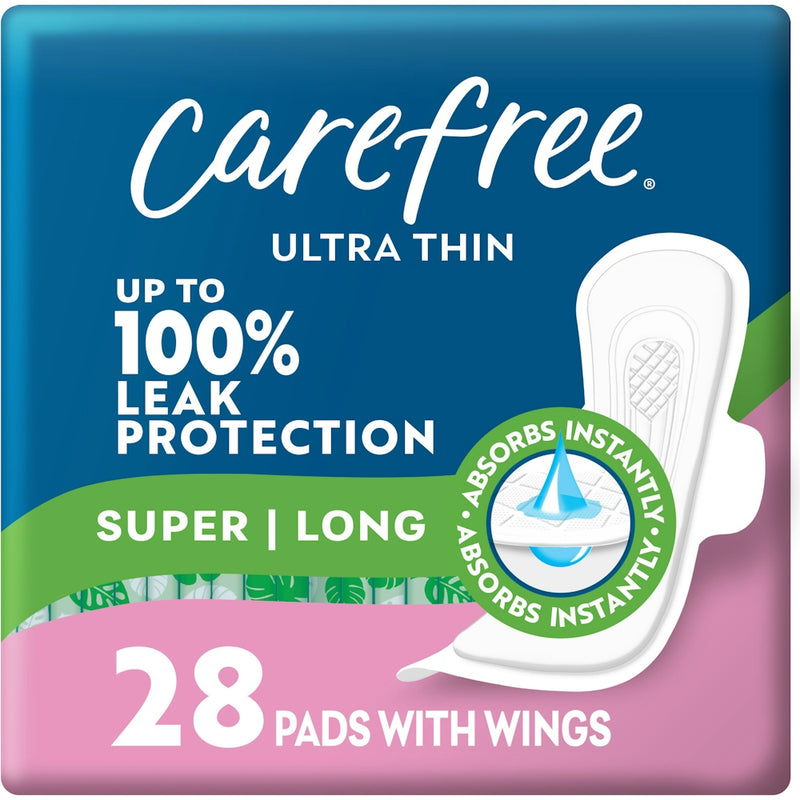 Carefree Carefree Ultra Thin Pads, Super/Long Pads With Wings, 28ct Feminine Pads & Protectors Dark Cyan