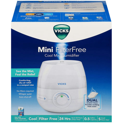 Vicks Vicks Humidifier, Cool Mist, FilterFree, Mini, Small Room Size Humidifiers Midnight Blue