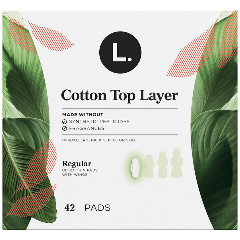 L. L. Organic Cotton Top Layer Pads, Regular Absorbency with Wings, 42 Count Personal Care White Smoke