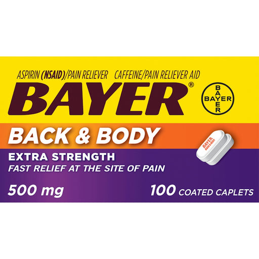 Bayer Bayer Back & Body Extra Strength Pain Reliever Aspirin W Caffeine, 500mg Coated Tablets Health & Beauty Gold