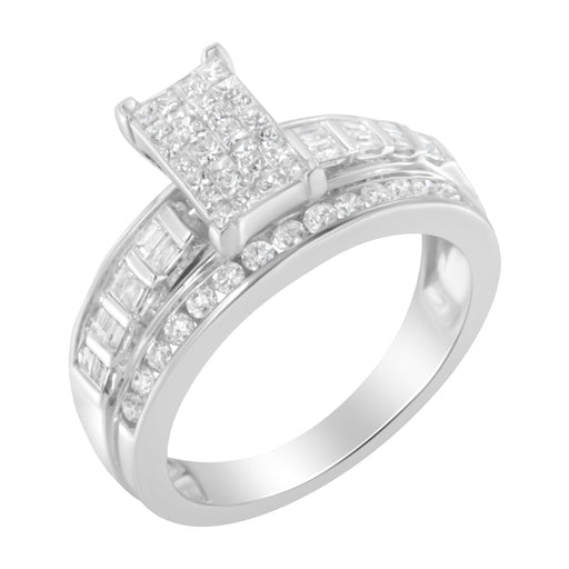 Bids.com 14K White Gold 1.0 Cttw Mixed-Cut Diamond Rectangle Invisible-Set Composite Cluster Ring with Bar- and Channel-Set Band (H-I Color, SI2-I1 Clarity) - Size 7 Rings White Smoke 7.25 / 14k White Gold,7 / White.Gold