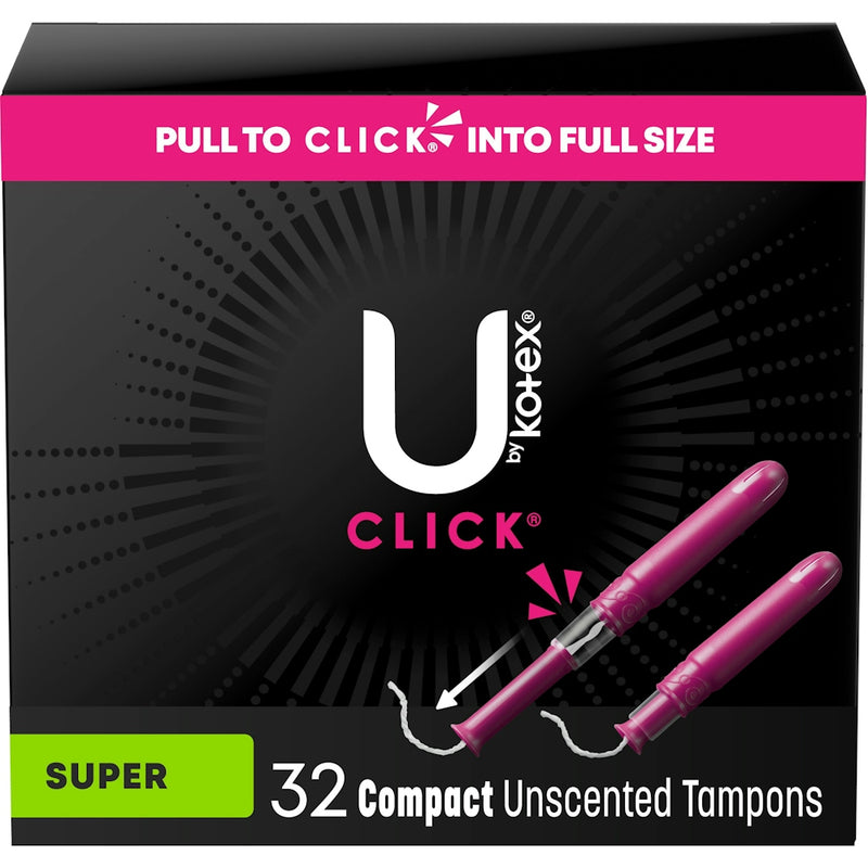 U by Kotex U by Kotex Click Compact Tampons, Super Absorbency, Unscented, 32 Count Tampons Black