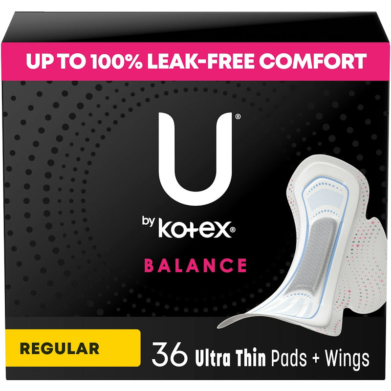 U by Kotex U by Kotex Balance Ultra Thin Pads with Wings, Regular Absorbency, 36 Count Feminine Pads & Protectors Black