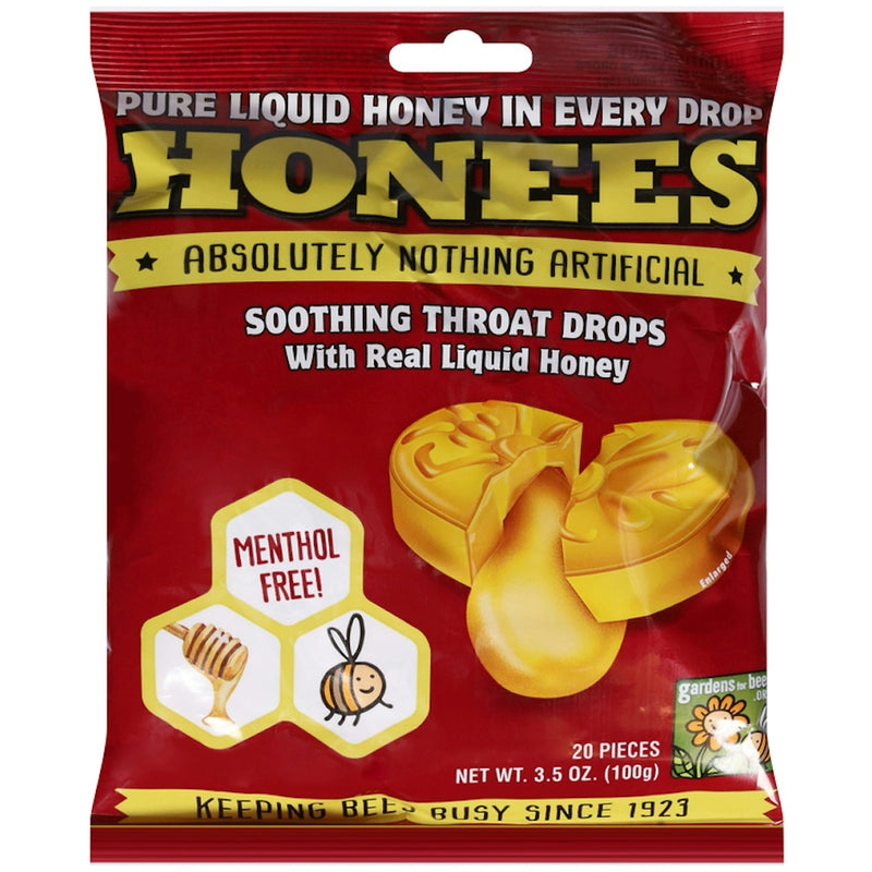 Honees Honees Throat Drops, With Real Liquid Honey, Soothing Throat Drops Dark Red