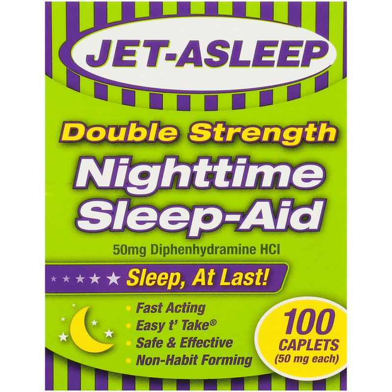 Jet-Asleep Jet-Asleep Double Strength 50 Mg Nighttime Sleep-Aid 100 Caplets Personal Care Yellow Green