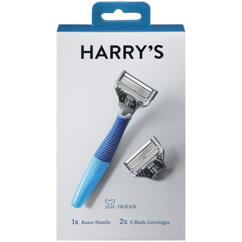Harry's Harry's Ocean Blue Handle Razor for Men with 2 Blade Cartridges Razor Blades Gray
