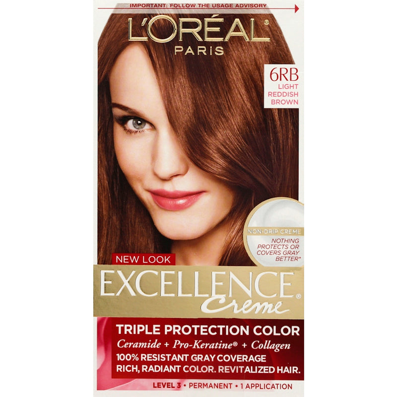Excellence Excellence L'Oreal Paris Créme Permanent Triple Protection Hair Color, 6RB Light Reddish Brown, 1 Kit Hair Color Saddle Brown
