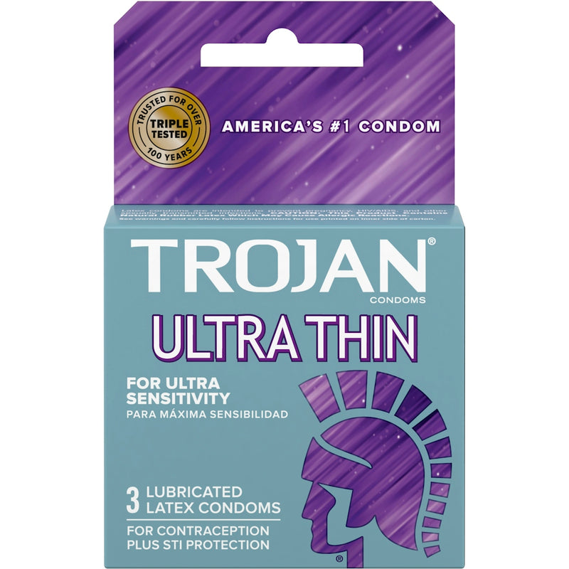 Trojan Trojan Sensitivity Ultra Thin Lubricated Premium Latex Condoms Condoms Light Slate Gray