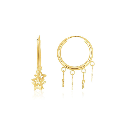 Bids.com 14K Yellow Gold Endless Star Charm Huggie Hoop Earrings Earrings White Smoke Yellow Gold