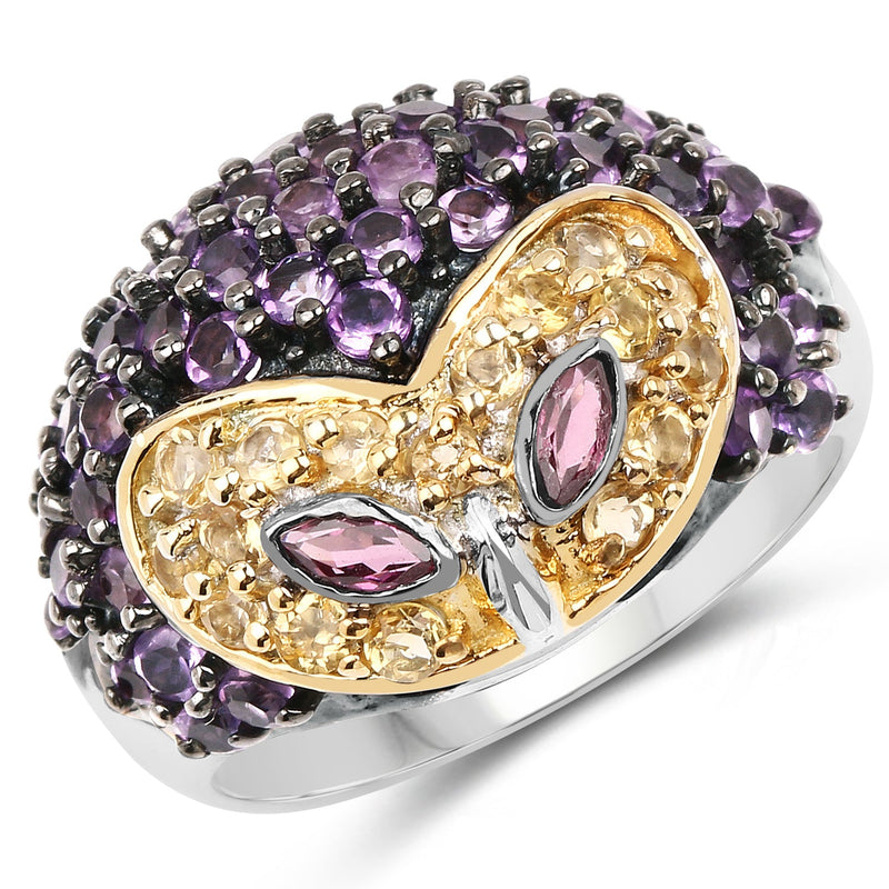 Bids.com 2.01 Carat Genuine Rhodolite and Amethyst .925 Sterling Silver Ring Rings White Smoke size 6.00,size 7.00,size 8.00,size 9.00,size 5.00