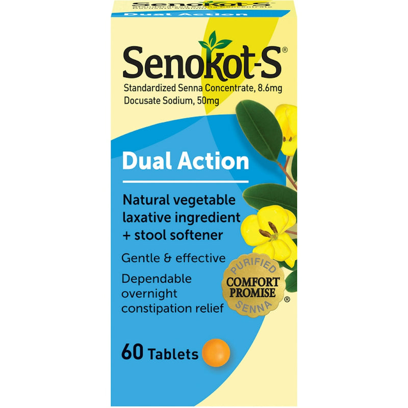 Senokot Senokot-S Dual Action Laxative + Stool Softener, 60 Tablets Medicine & Drugs Cornflower Blue