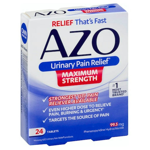 AZO AZO Maximum Strength Urinary Pain Relief – 24 Tablets Medicine & Drugs White Smoke
